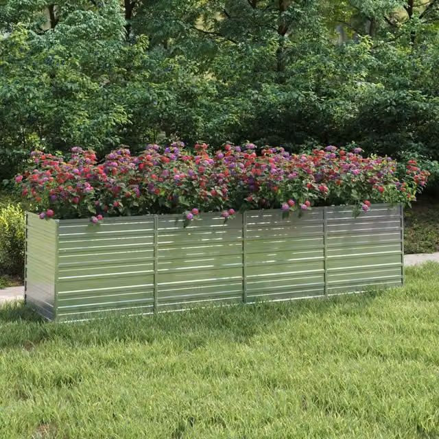 Berkfield Home Garden Galvanised Steel Raised Bed in Silver, W: 320 cm, D: 80 cm, H: 77 cm