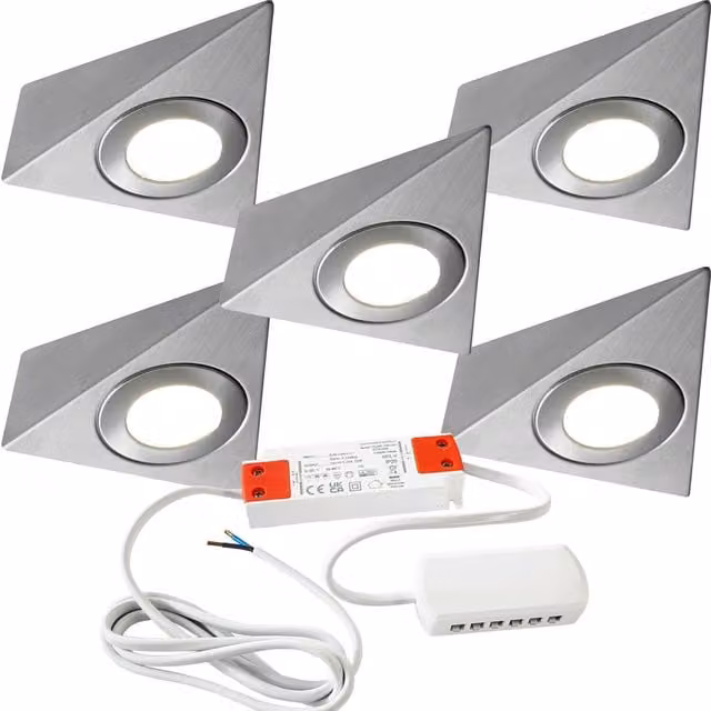 Loops 5x Warm White LED Under Cabinet Kitchen Light and Driver Kit in Brushed Nickel Silver