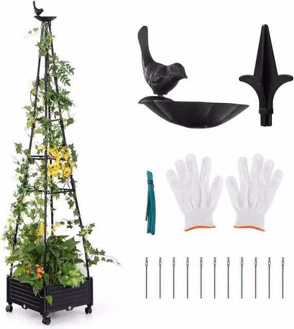 Kelvenix Black Rolling Raised Garden Bed Planter Box for Climbing Plants W/D/H: 206 x 41 x 41 cm