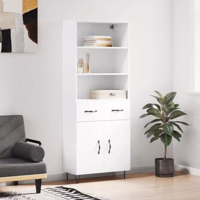 Berkfield Home Modern White Matt Highboard W/D/H: 69.5 x 34 x 180 cm