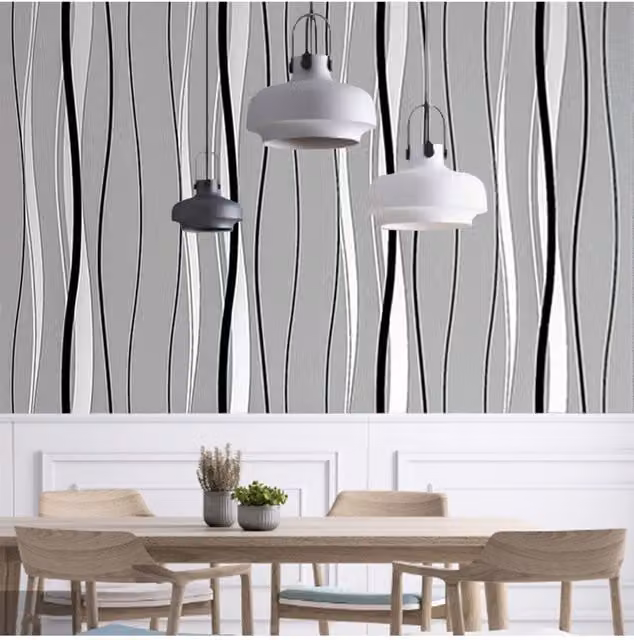 Living and Home Dark Grey Velvet Effect Non-Woven Wallpaper with Wavy Stripes, W/H: 0.53 x 9.5 m – 1