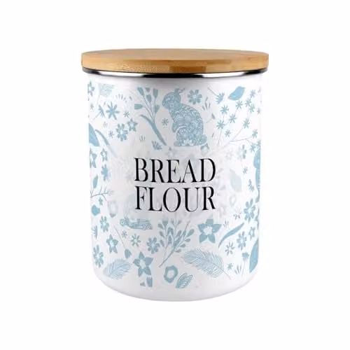 Purely Home Blue Floral Enamel Bread Flour Canister with Bamboo Lid, 2.7 l – 1