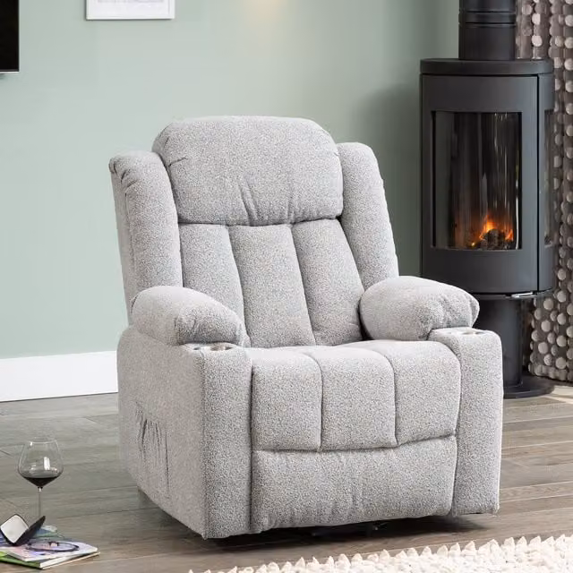 Artemis Home Redding Dual Motor Electric Lift Assist Recliner Chair with Massage and Heat in Light Grey Bouclé