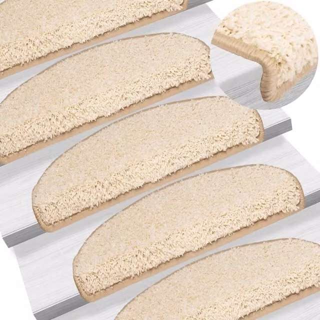 Berkfield Home Self-Adhesive Carpet Stair Treads, 15 Pieces, Beige, W: 65 cm, D: 21 cm, H: 4 cm