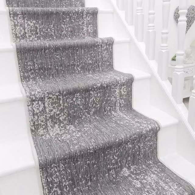 runrug Tapestry Stair Runner Carpet in Grey, W: 60 cm, L: 600 cm
