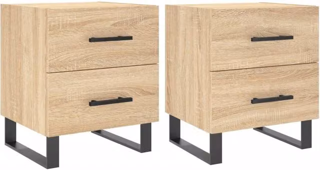 Berkfield Home Set of 2 Sonoma Oak Bedside Cabinets in Light Tan, W/D/H: 40 x 35 x 47.5 cm