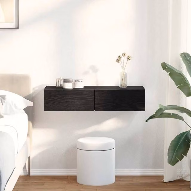 Berkfield Home Modern Black Wall Shelf with Drawers, W/D/H: 80 x 33 x 17 cm