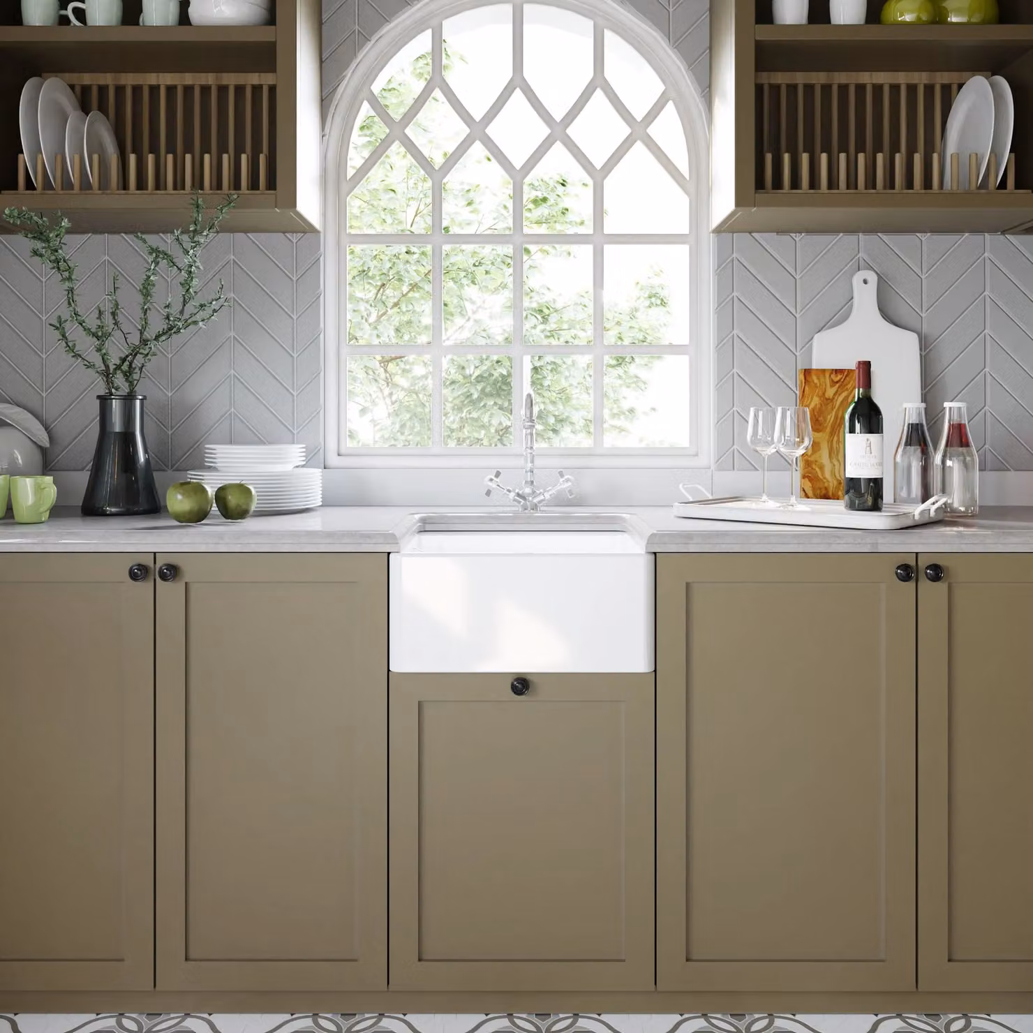 Balterley Belfast Ceramic Kitchen Sink Waste and Tap in White, 44.5 cm – 2