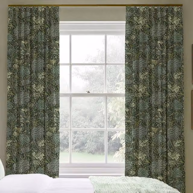 William Morris Cray Made To Measure Blackout Eyelet Curtains in Navy Blue Floral Cotton