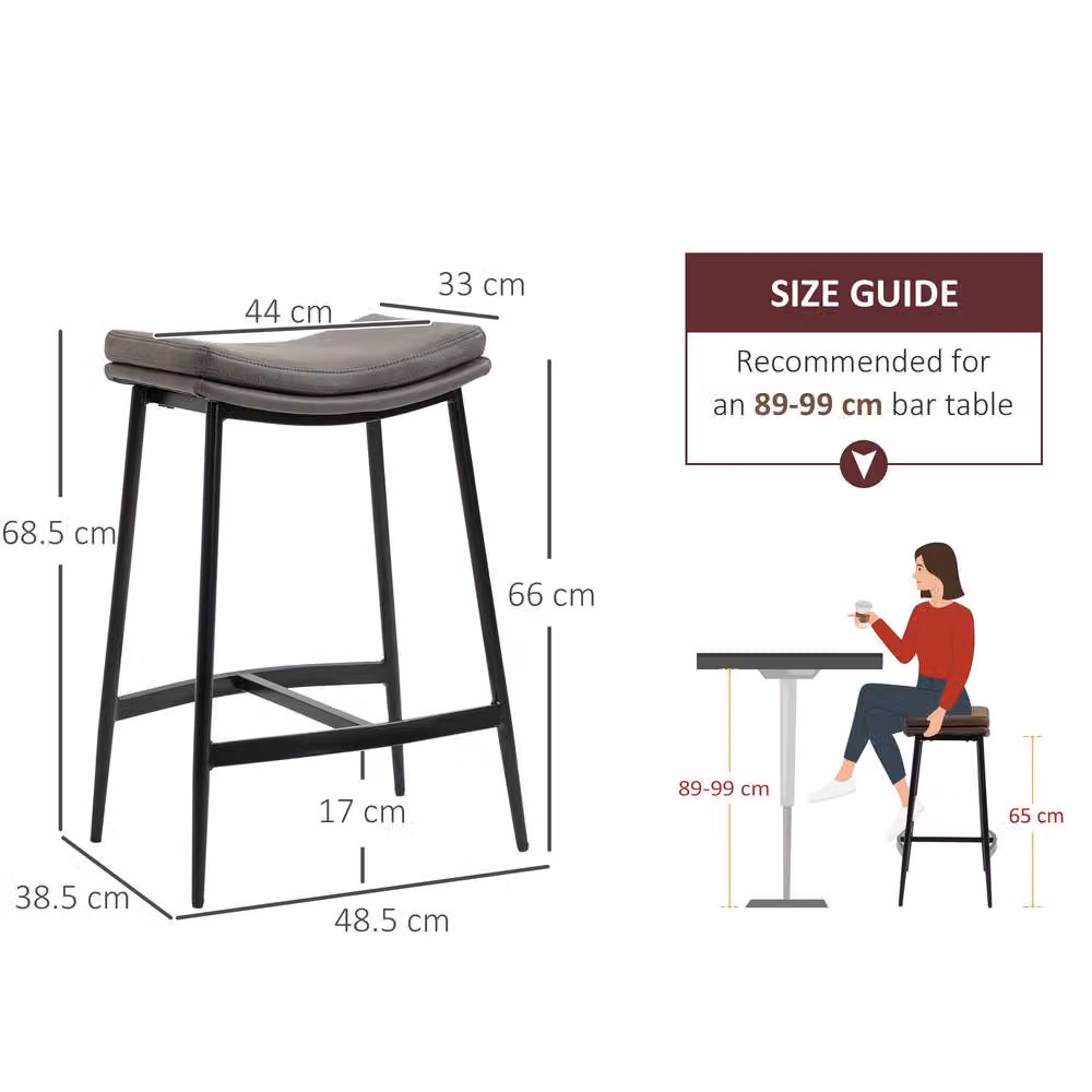 ERGOVEXA Industrial Faux Leather Bar Stools, Set of 2, Grey, H 68.5 x W 38.5 x D 48.5 cm – 2