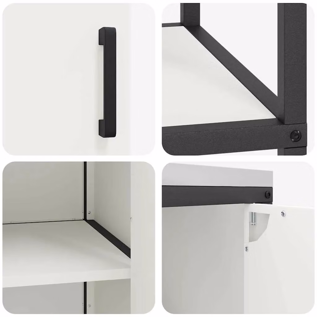 Berkfield Home 2-Piece Modern White Matt Metal Storage Unit with Adjustable Shelves and Hinged Doors – 3