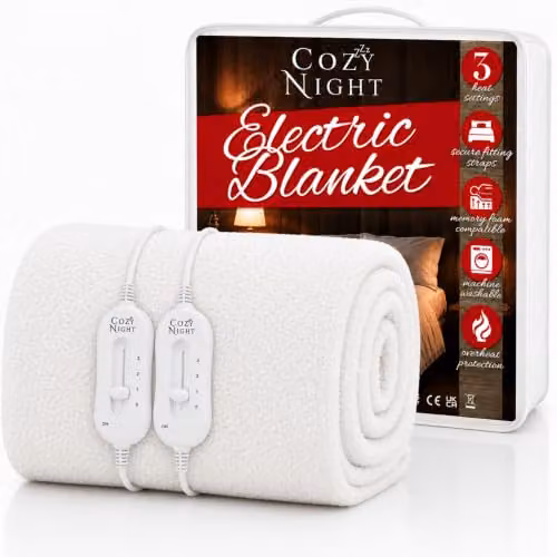 Cozy Night Luxury Fleece Electric Blanket in White, Superking Size, W: 182 cm, L: 200 cm