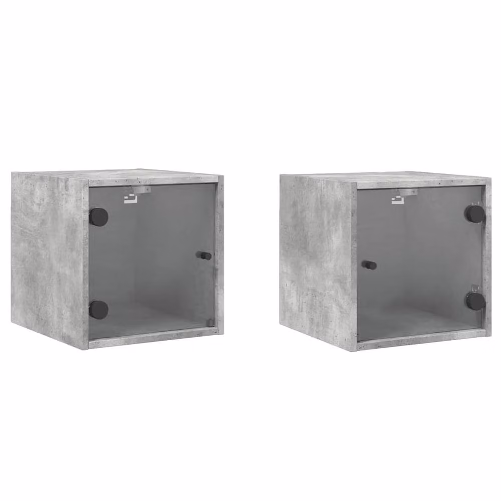 Berkfield Home Elegant Bedside Cabinets with Glass Doors, 2 Pack, Concrete Grey, W/D/H: 35 x 20 x 37 cm – 2