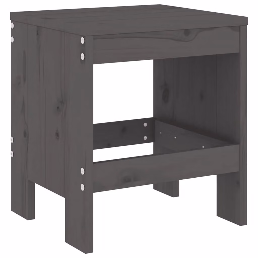 Berkfield Home Set of 2 Grey Rustic Garden Stools in Solid Pine Wood, W/D/H: 40 x 36 x 45 cm – 3