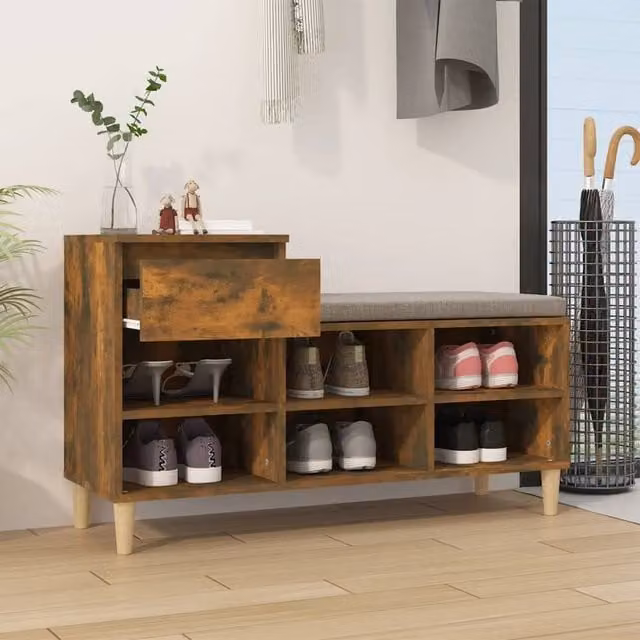 Berkfield Home Smoked Oak Shoe Cabinet in Brown, W/D/H: 102 x 36 x 60 cm – 1