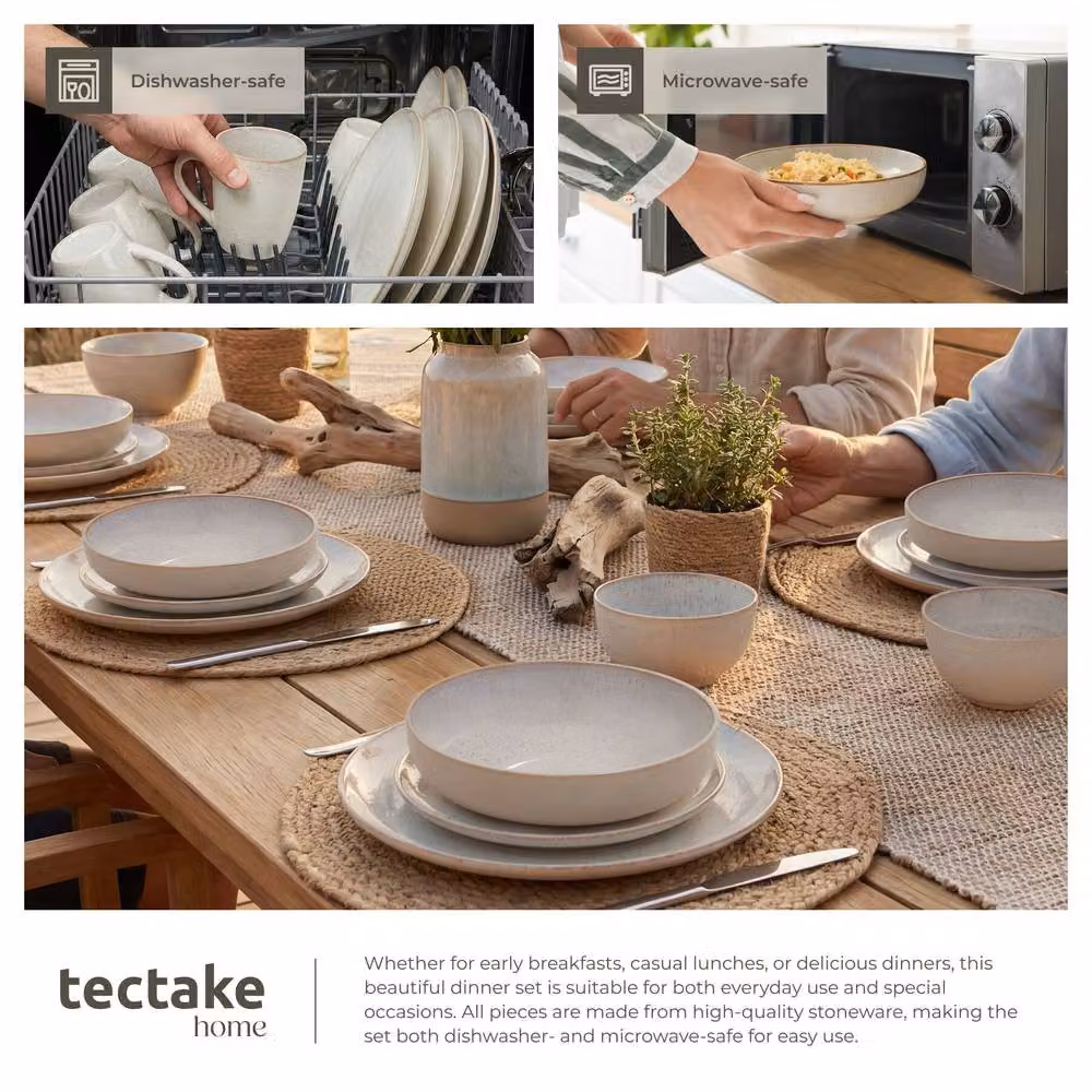 tectake Mare Dinner Set for 6 People in Light Sand Glazed Stoneware – 5