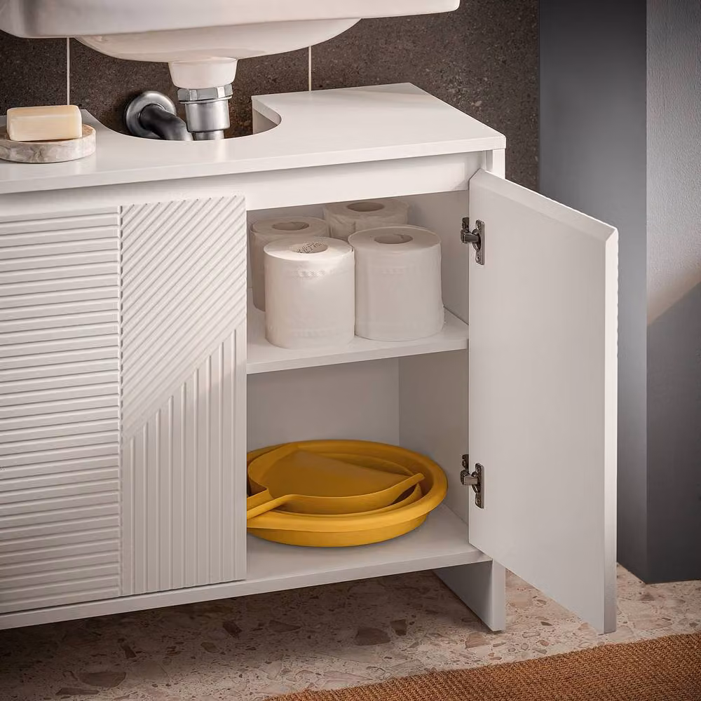 SoBuy Modern White Under Sink Bathroom Cabinet with Hinged Doors and Internal Shelves – 4