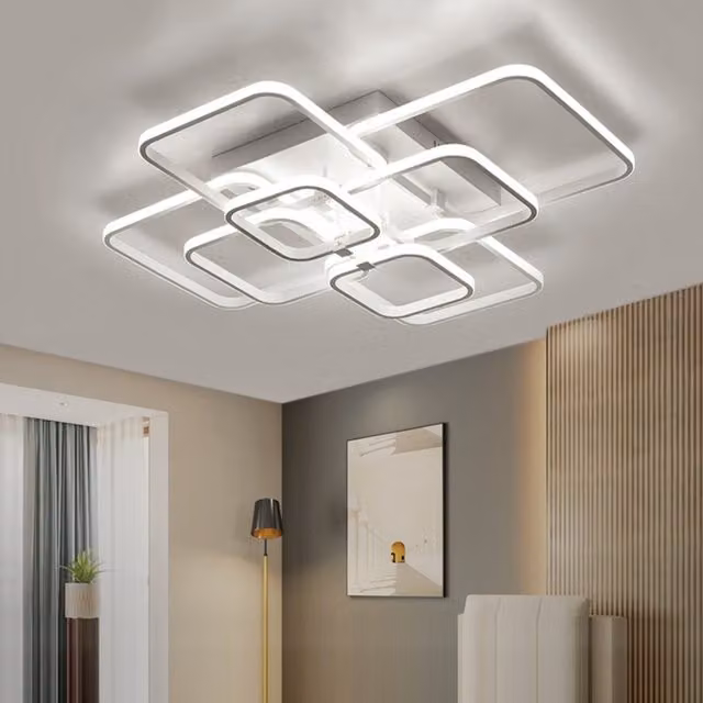 Livingandhome Multi-Square LED Semi Flush Ceiling Light in White
