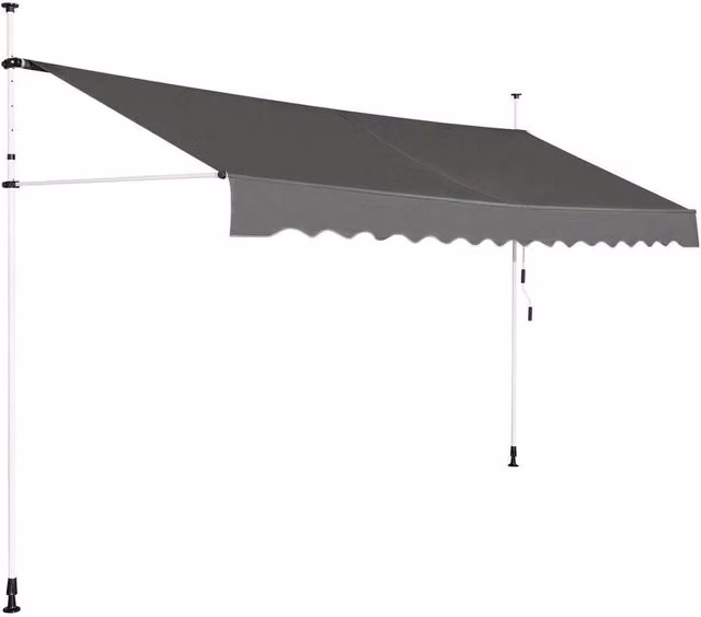 Kelvenix Grey Aluminium Telescopic Retractable Clamp Awning with Crank Mechanism, W/D/H: 400 x 120 x 185 cm