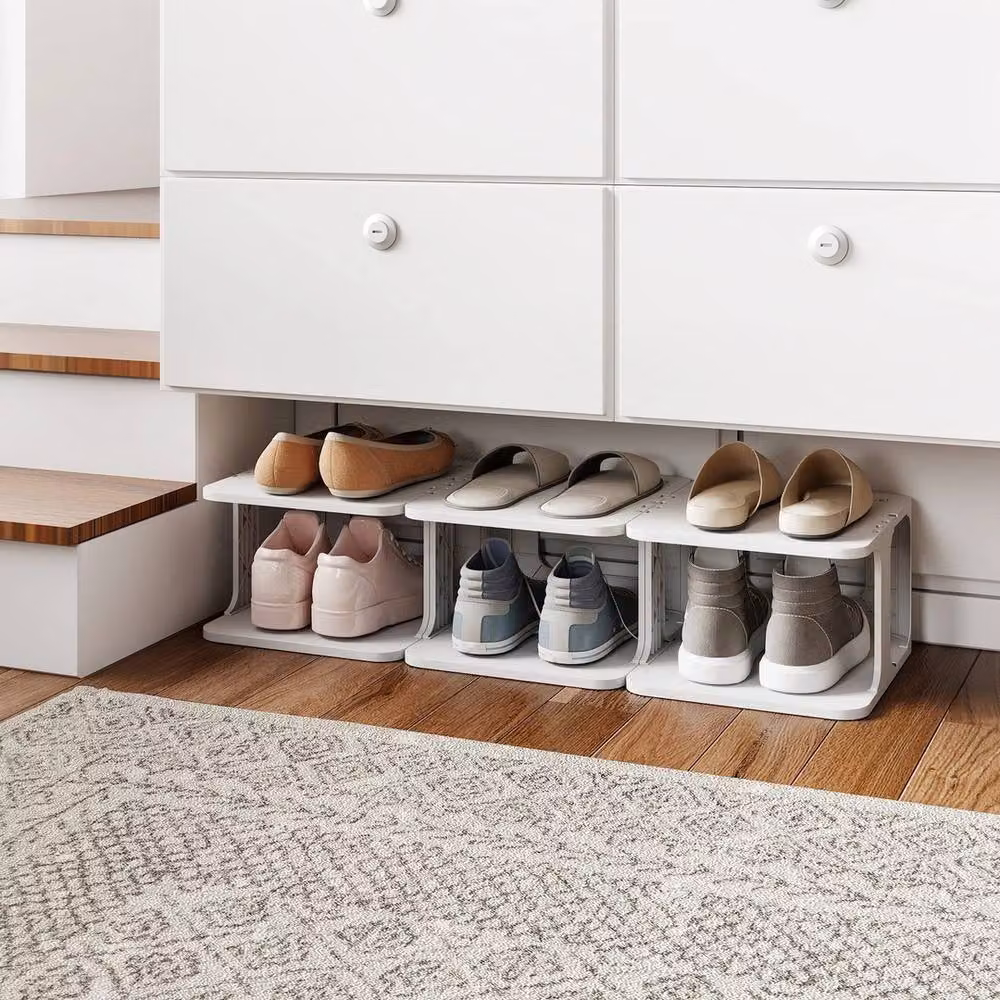 VOGREX 6-Tier Stackable Closet Shoe Rack in White, W/D/H: 76.0 x 27.5 x 24.5 cm – 2