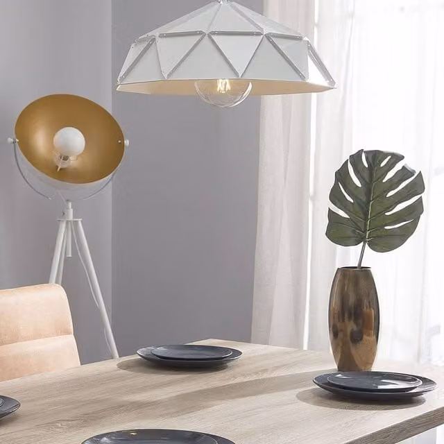 Wyld and Coco White Metal Geometric Pendant Lamp, Modern Scandinavian LED Ceiling Fixture – 1