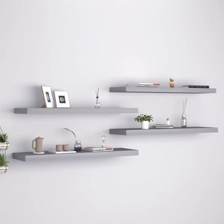 Berkfield Home Durable Floating Wall Shelves, 4 Piece Set, Grey, W: 90 cm, D: 23.5 cm, H: 3.8 cm