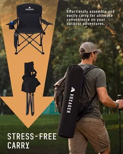 Voyager 2-Pack Lightweight Folding Camping Chairs with Cup Holders and Pockets, Black – 4
