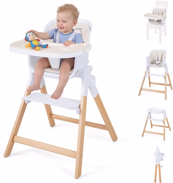 Costway Convertible Toddler Feeding High Chair with Detachable Tray in Grey, Beige and White