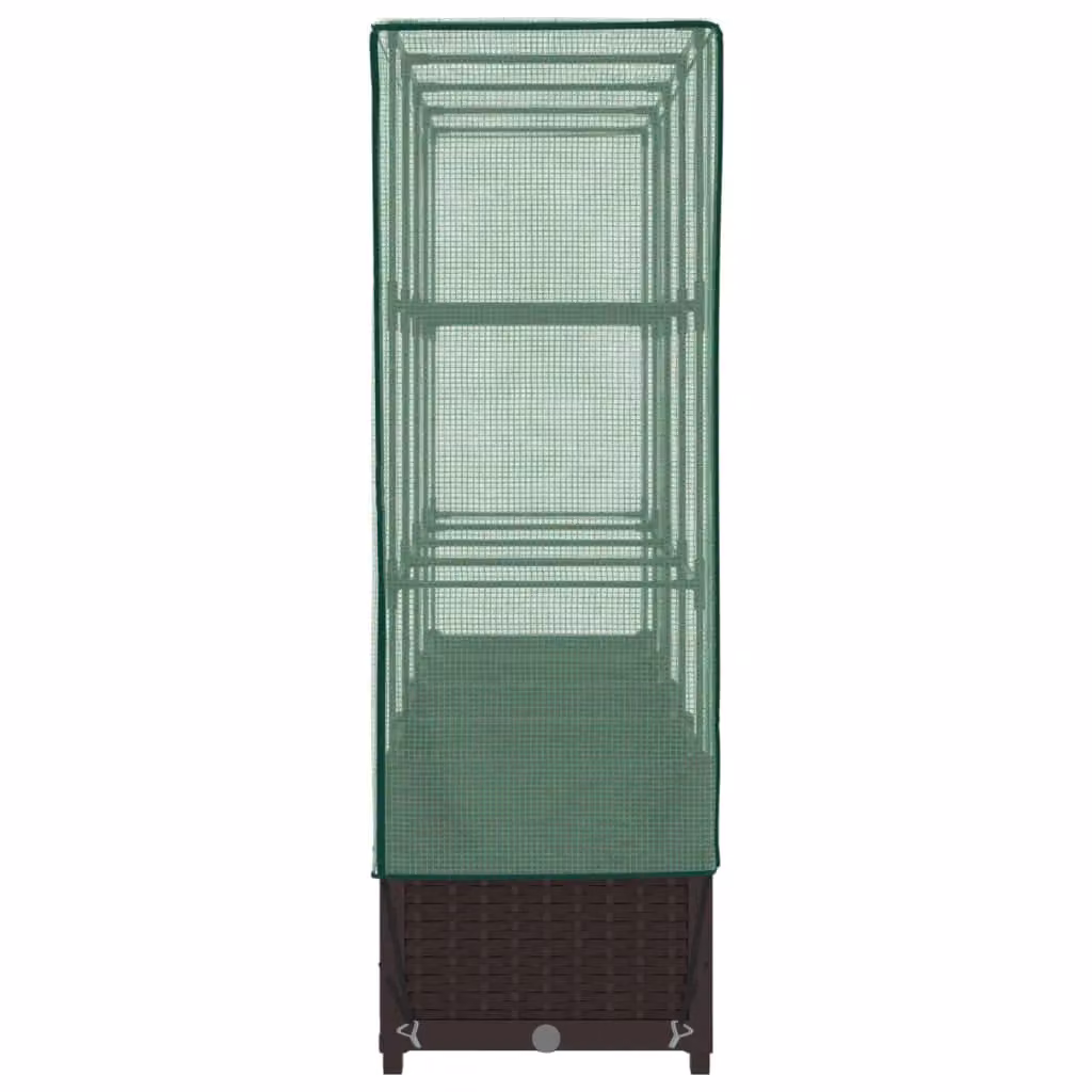 Berkfield Home Raised Bed with Greenhouse Cover in Brown Rattan Look, W/D/H: 160 x 40 x 138 cm – 4