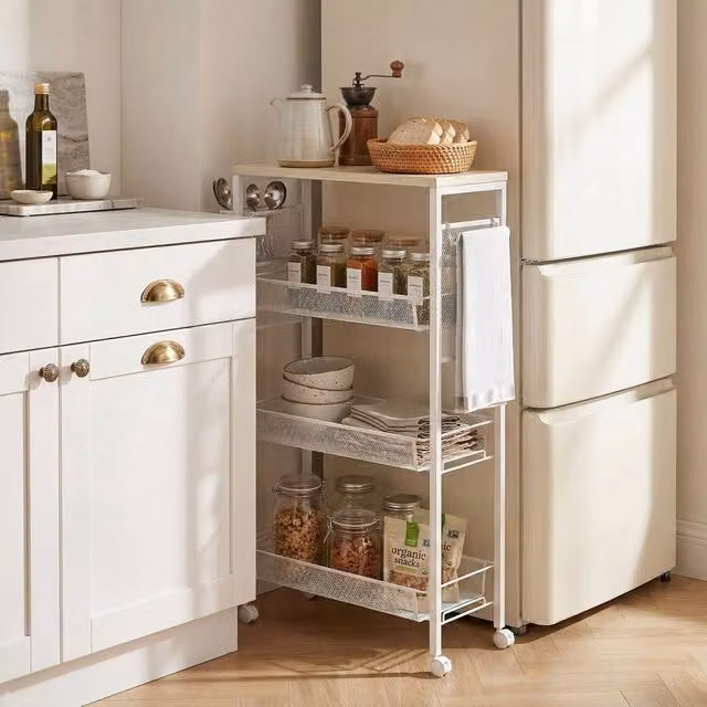 HOMCOM 3-Tier Multifunction Kitchen Trolley on Wheels, White – 1