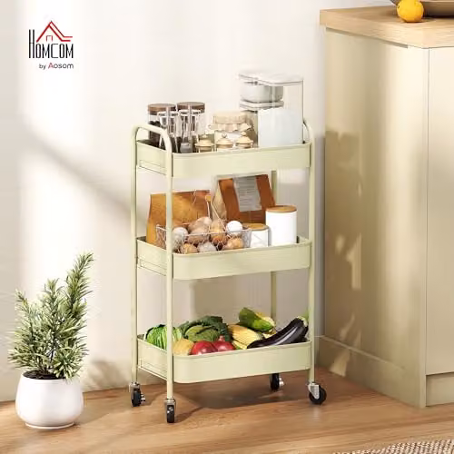 HOMCOM 3-Tier Rolling Utility Storage Trolley with Mesh Baskets in Green, W/D/H: 45 x 30.6 x 79 cm – 2