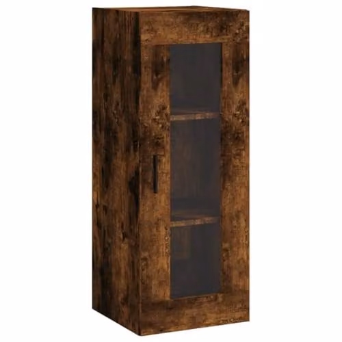 vidaXL Wall Mounted Cabinet with Glass Doors, Smoked Oak, W/D/H: 34 x 34 x 90 cm