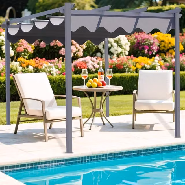 Alivio Modern Outdoor Steel Frame Gazebo Pergola with UV-Resistant Polyester Canopy, Grey, W: 300 cm, D: 300 cm, H: 230 cm
