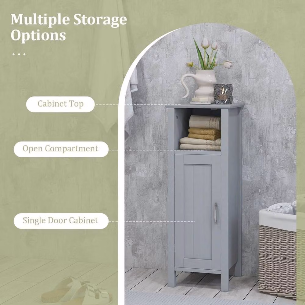 KORVIXA Grey Freestanding Narrow Bathroom Floor Cabinet with Hinged Doors and Internal Shelves – 3