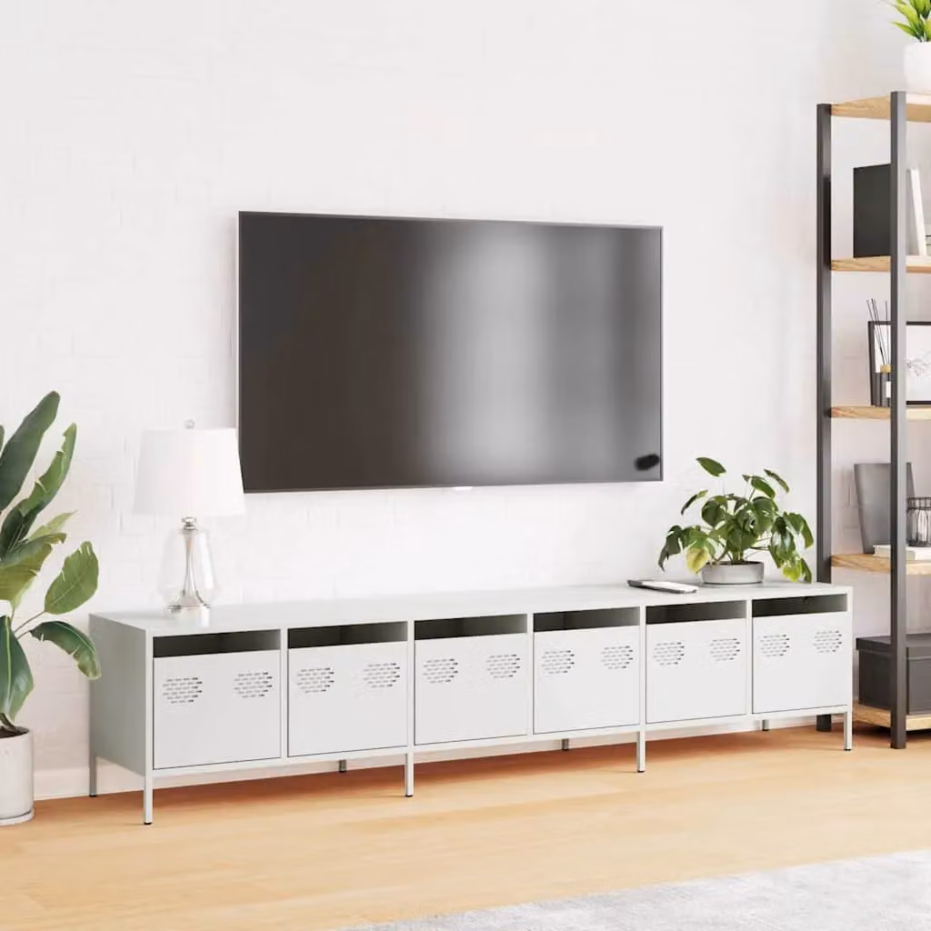 Berkfield Home Modern White Metal TV Cabinet W: 202 cm, D: 39 cm, H: 43.5 cm – 3