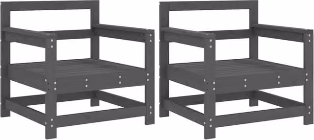 Berkfield Home Set of 2 Rustic Grey Solid Pine Wood Garden Chairs