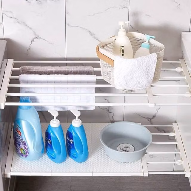 FORGEVIO Extendable Cupboard Storage Shelf Insert, White, W: 38-55 cm