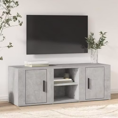 vidaXL Grey Concrete TV Cabinet in Multilayer Wood, W/D/H: 100 x 31.5 x 35 cm