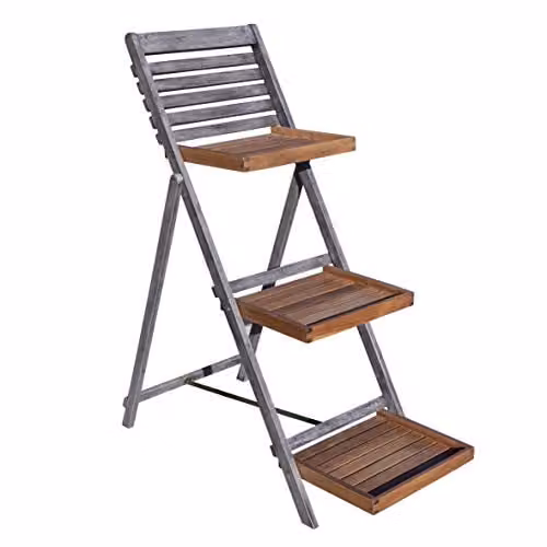 Rowlinson Alderley Large Wooden Plant Ladder in Grey and Multicolour, W: 103 cm, H: 50 cm – 1