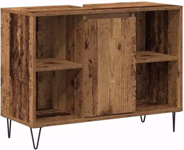 Berkfield Home Old Wood Rustic Brown Engineered Wood Cabinet with Hinged Doors and Internal Shelves