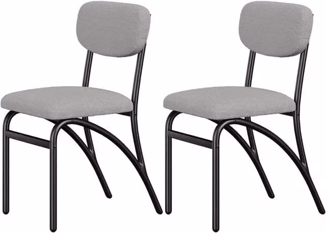 KORVIXA Set of 2 Grey Modern Lambswool Dining Chairs with Cantilever Metal Base