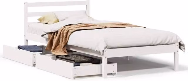 Berkfield Home White Solid Wood Pine Bed Frame W/D/H: 90 x 200 cm