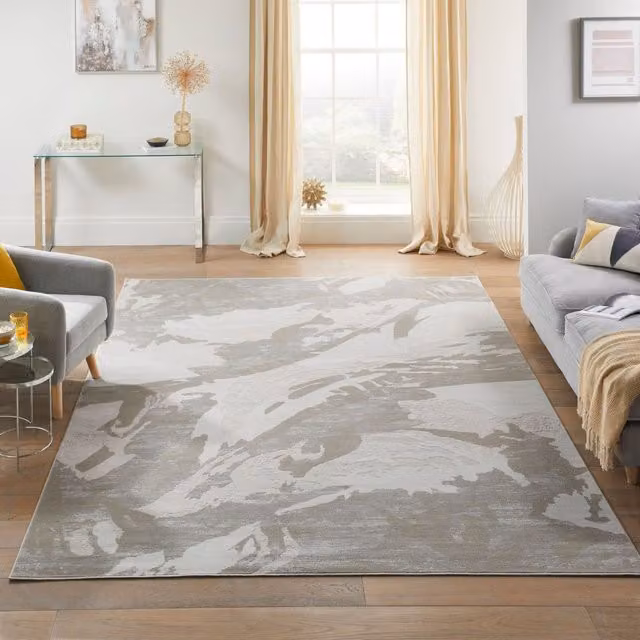The Rug Shop UK Abstract Modern Machine Woven Grey Easy Care Rectangular Rug W: 240 cm, D: 320 cm