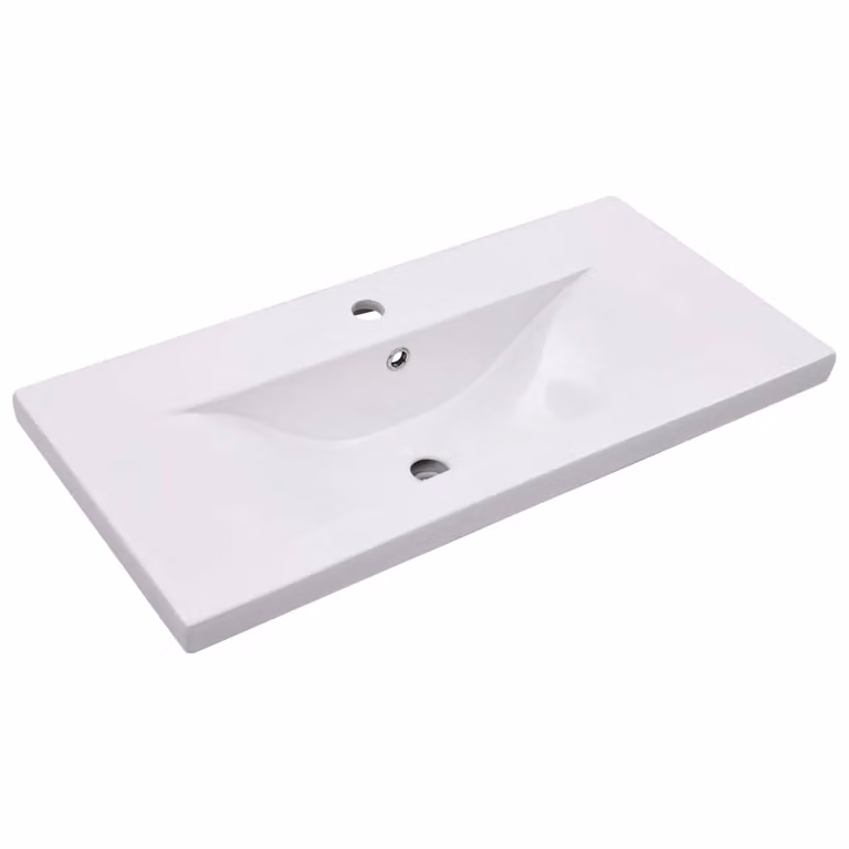 Berkfield Home Rectangular Built-in Ceramic Basin in White, W: 81 cm, D: 39.5 cm, H: 18.5 cm