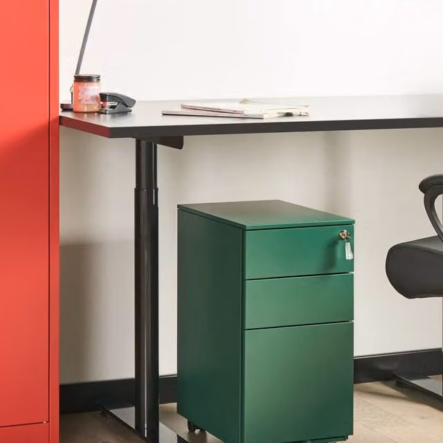 Wyld and Coco Green Steel Industrial Mobile Storage Unit with 3 Lockable Drawers and Castors