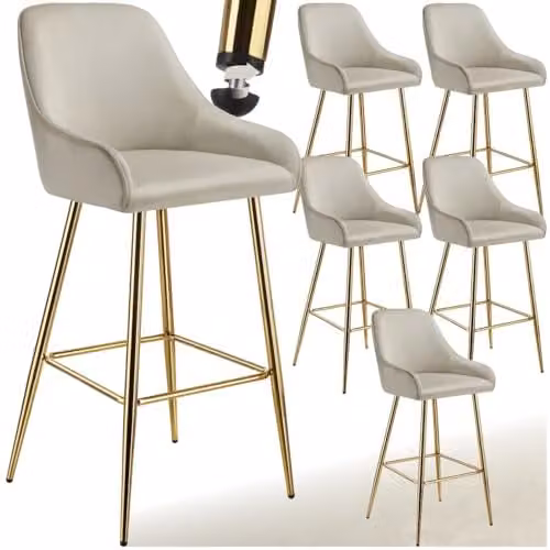 tectake Set of 6 Swivel Bar Stools with Velvet Fabric and Gold Metal Legs in Cream and Gold