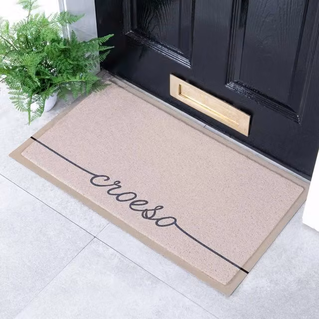Artsy Mats Croeso Scribbly Indoor Outdoor Doormat in Beige, W: 70 cm, D: 40 cm – 1