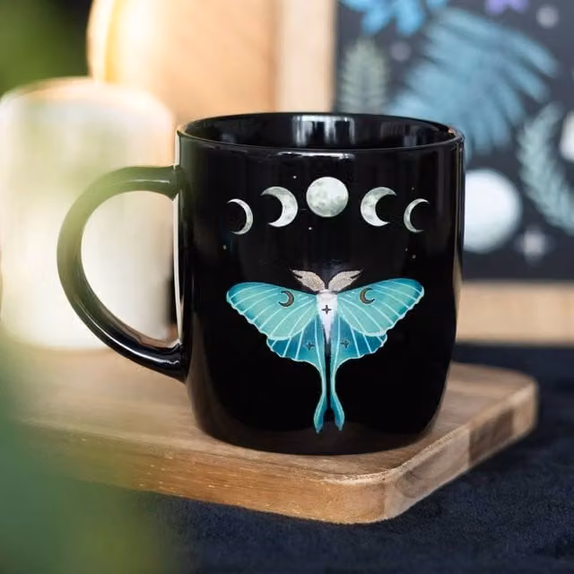 Uniqueful Luna Moth Ceramic Mug in Black, 340ml – 1