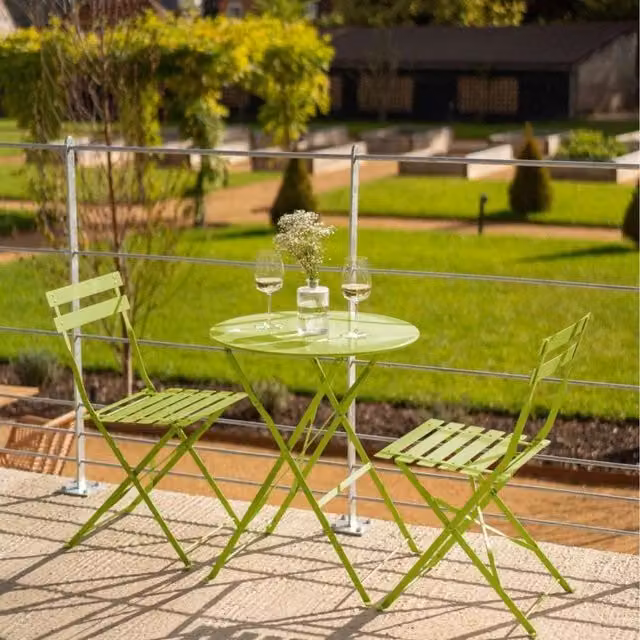 Hectare Modern Glossy Green Metal 2 Seater Folding Garden Bistro Set