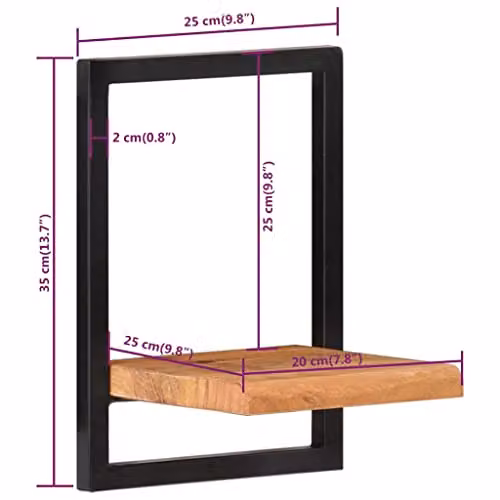 vidaXL Set of 2 Industrial Wall Shelves in Acacia Wood and Steel, W/D/H: 25 x 25 x 35 cm – 3
